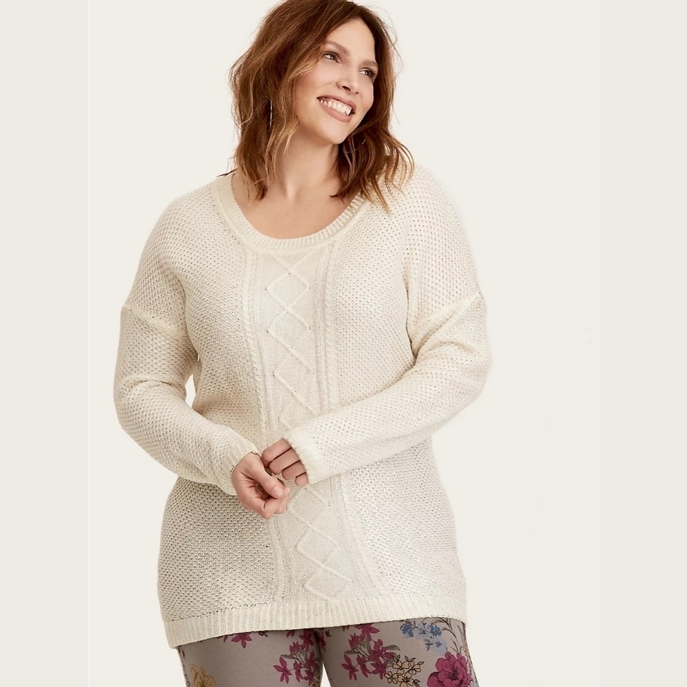 Torrid Ivory Metallic Cable Knit Sweater, 1